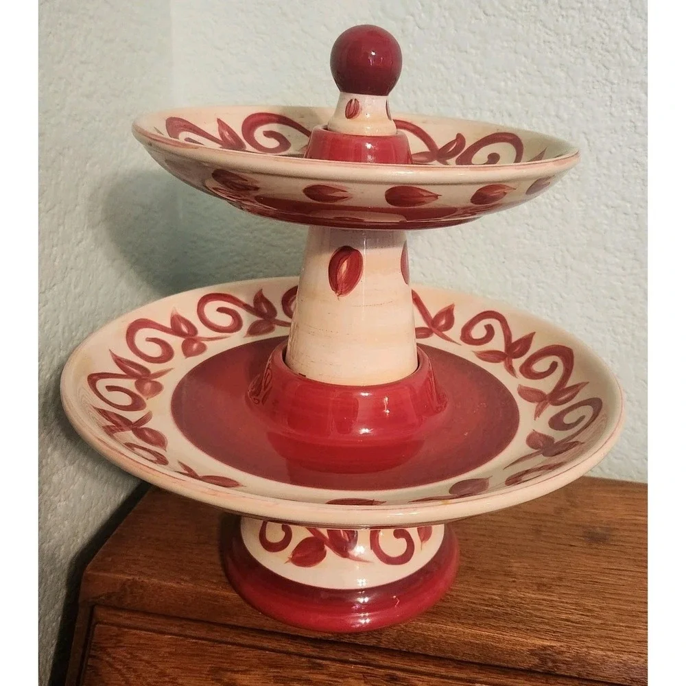 Pier 1 Hand Painted‎ Earthenware 2-Tier Dessert Serve Tray Discontinued Vallarta